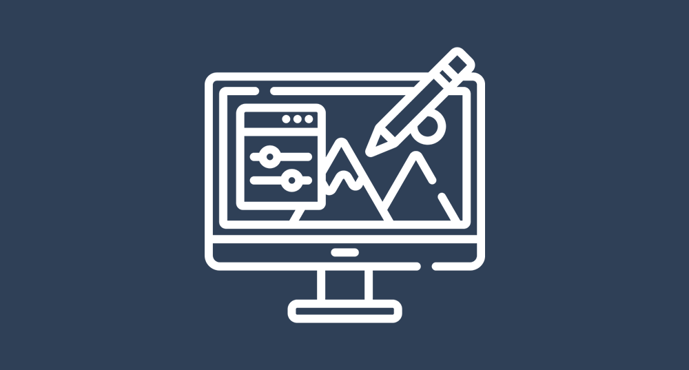 Graphic showing a computer icon with a illustration program on the screen