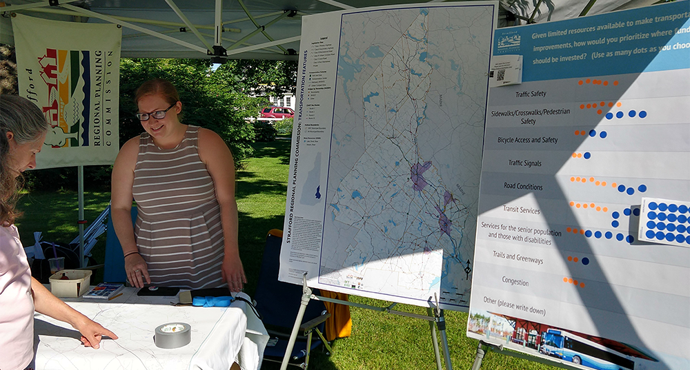 SRPC staffer conduct outreach for the Bicycle Level of Traffic Stress project at the Durham Farmers Market