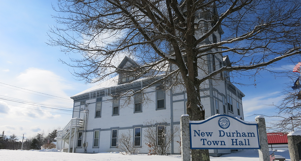 The New Durham town hall in the winter