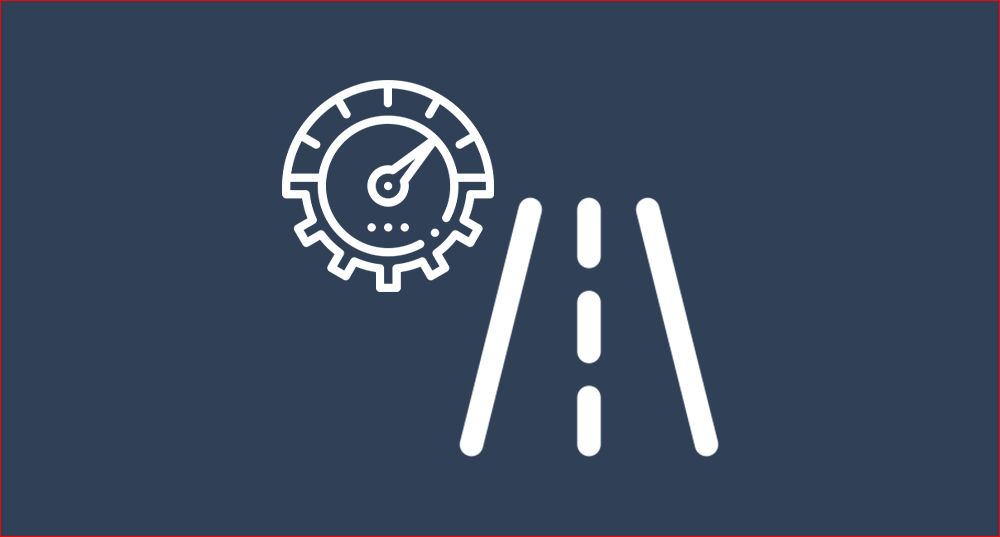 Graphic of a street with a gauge icon next to it