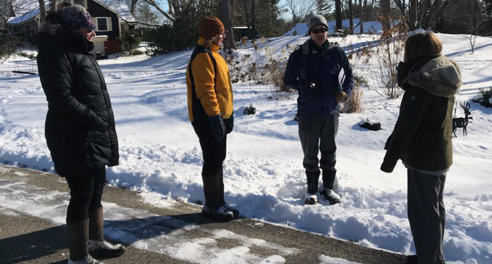 Project members on the Durham Permeable Reactive Barrier project take a site walk in the winter to look at eligible sites