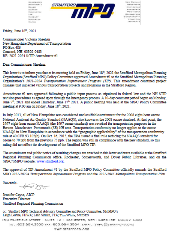 Cover of SRPC 2021-2024 TIP Amendment 1