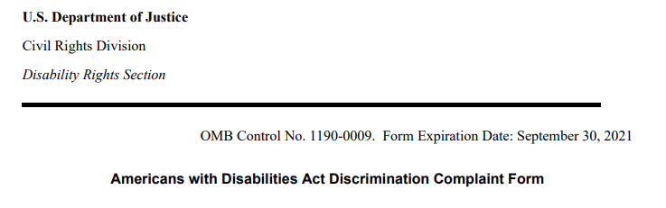 Cover of ADA Complaint Form