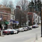 Downtown Durham NH with shops on the main street