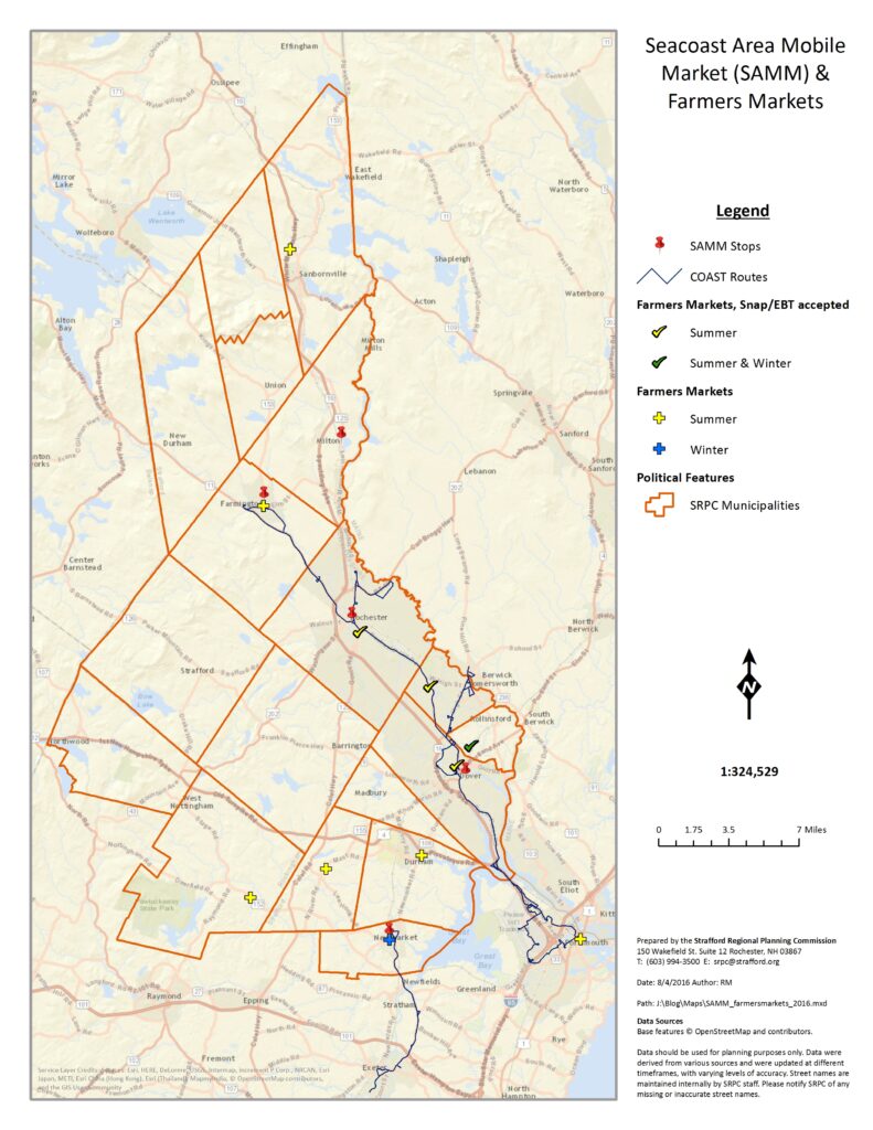 Seacoast Area Mobile Market Farmers Markets locations on a map