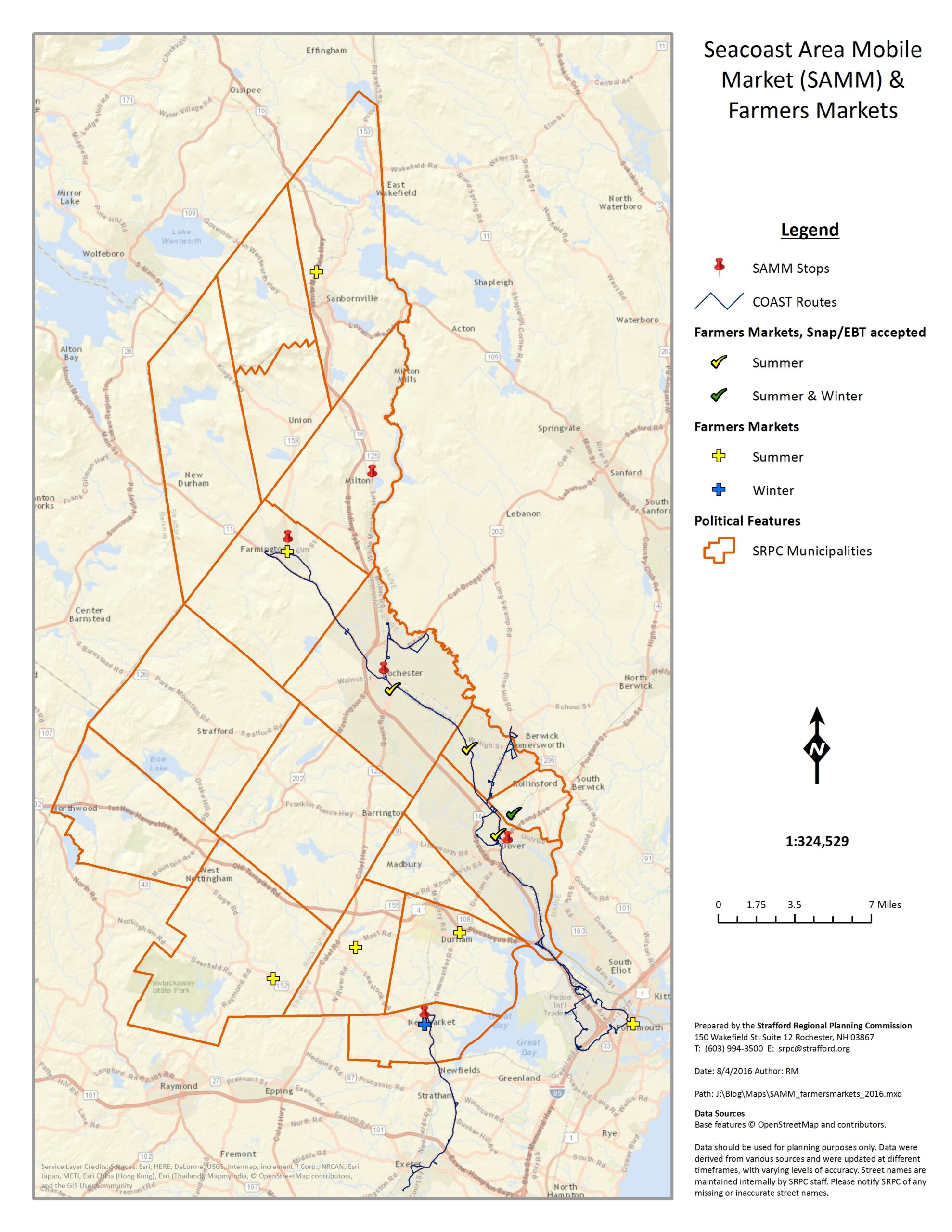 Seacoast Area Mobile Market Farmers Markets locations on a map