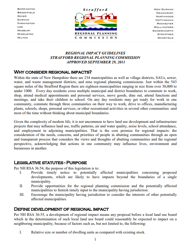 Screenshot of the Regional Impact Guidelines