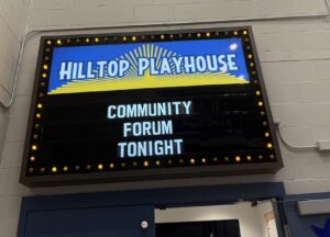"Community Forum Tonight" as the headline at the Somersworth Career & Technical Center's theater entrance. 