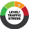 Logo for the level of traffic stress project featuring a a tire on the bottom